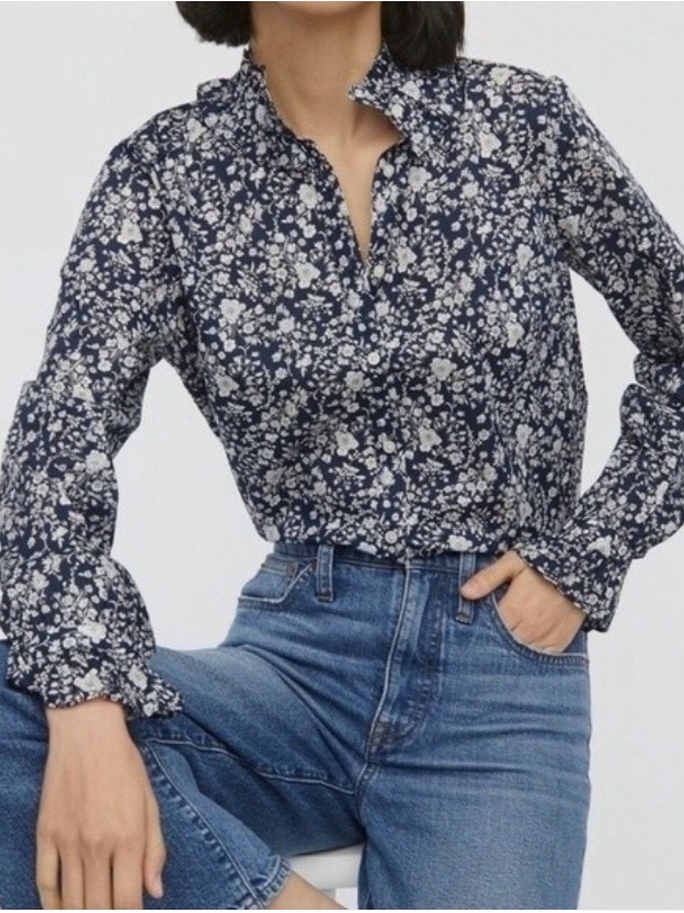 J. Crew Liberty Fabrics Women’s Navy Floral Ruffle Collar Blouse